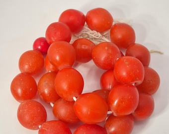 Vintage East African Bohemian red tradebeads, old glass bead strand, 0082