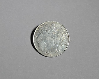Antique traditional silver Madonna thaler brooch 1778 – Patrona Bavariae Sautaler – Bavarian coin brooch – Dirndl I 1510