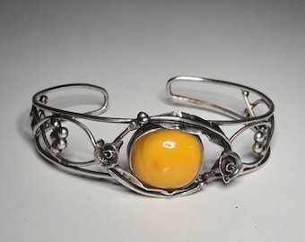 Bangle Amber Butterscotch 835 Silver Art Nouveau Vintage 660