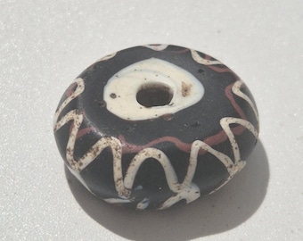 Antique lampwork bead • Chevron imitation • 24.24×9.08mm • African trade • Rare glass bead • 1800s • Ethnic jewelry • Collector's item 605