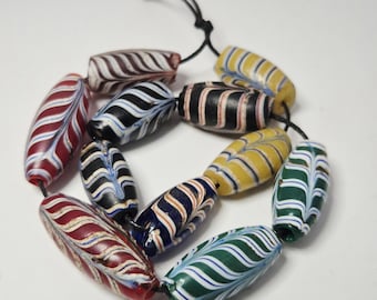 Antique Murano Feather Beads, Glass Trade Beads, Rare Colors, 11 Beads – Vintage Jewelry Rush 0229