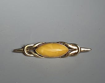 Art Nouveau brooch, 925 silver, gold-plated, with butterscotch amber, 45.6 mm, Schmuckrausch Vintage 0538