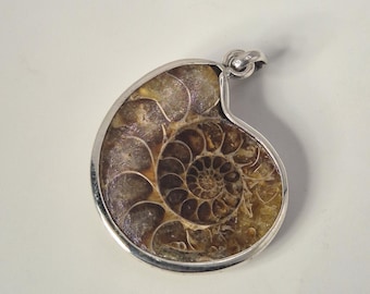 Ammonite pendant, 925 silver, fossil ammonite, Madagascar Cretaceous period, simply set – Vintage Jewelry Rush 0117