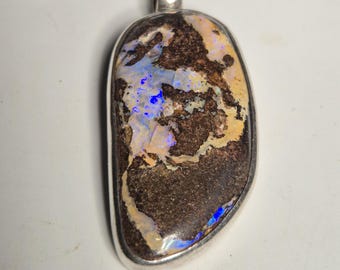 Pendant blue boulder opal 925 silver sterling silver unique single piece O2