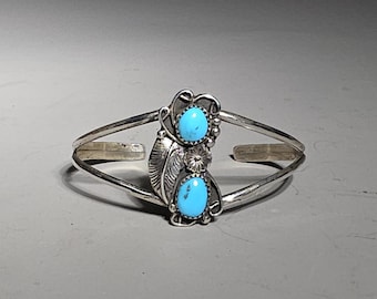 Navajo bangle, turquoise, sterling silver, signed EK USA, 1980s vintage cuff, Schmuckrausch Vintage 1116