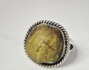 Vintage ring, sterling silver, green Jatim pearl, handmade, Schmuckrausch Vintage 0149