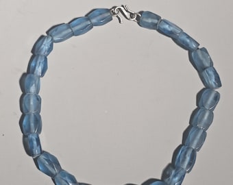 Recycled Java Sea Glass Necklace, Indonesia, Hand Cut Glass Beads, 925 Silver Clasp – Tribal Spirit Gallery I 1169