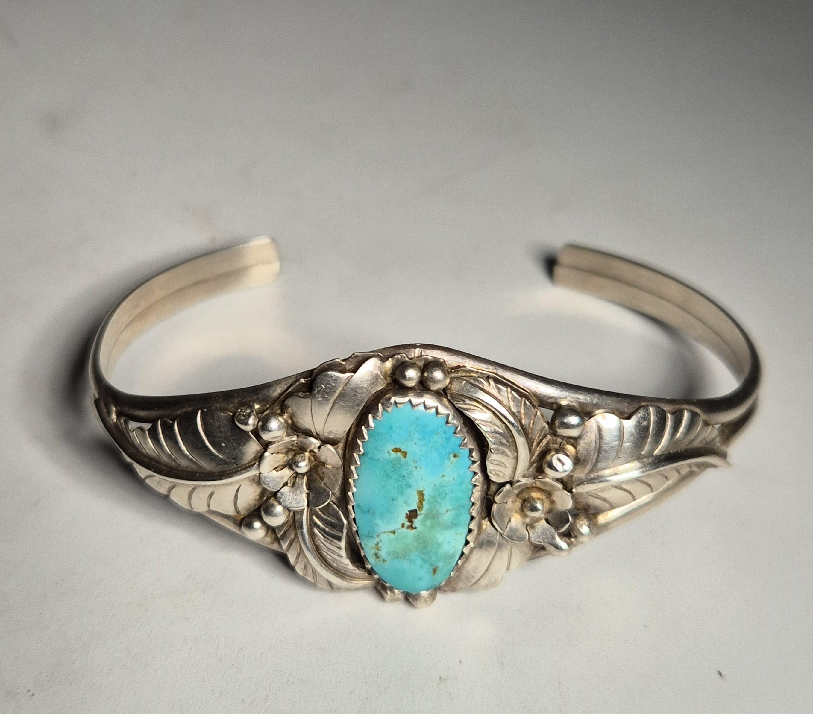 Vintage Huge Sterling Silver Navajo Turquoise Watch Bangle