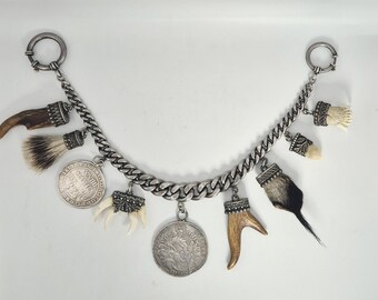 Antique Charivari around 1900 with 9 pendants – silver, Mariengroschen 1705 & Sautaler – Schmuckrausch Vintage 1808