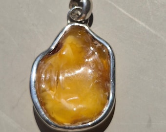 Baltic Amber Nugget Pendant • Untreated • Honey & Butterscotch • 925 Silver Bail • Vintage Patina • 41mm