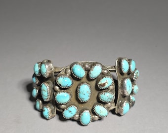 Antique Old Pawn Turquoise Cuff Bracelet 23 Natural Turquoise Stones 1930s Schmuckrausch Vintage 0876