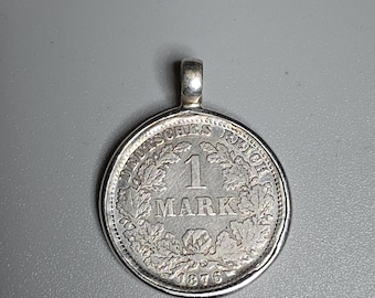 1 Mark coin pendant 1876 Silver 925 German Empire 0238