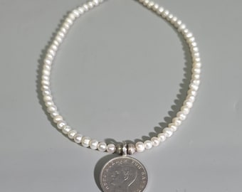 Bavarian Trachten Necklace with Antique King Otto Silver Coin, Freshwater Pearls, 1904 I SR1397