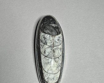 Vintage Orthoceras Fossil Pendant, 925 Silver, Handmade in Morocco, Schmuckrausch Vintage