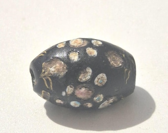Rare French Ambassador Glass Bead • Antique Trade Bead • Black with Floral Pattern • 1800s • West Africa I 1573