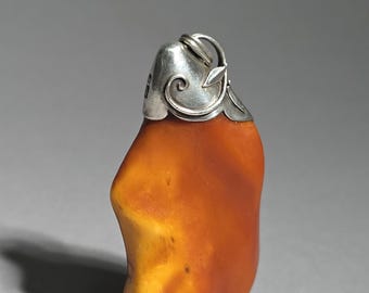 Natural Baltic Amber Pendant Art Nouveau Silver 935 Untreated Butterscotch Caramel Amber 0114