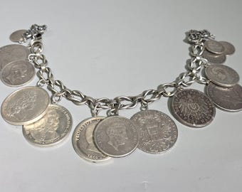 Bavarian Silver Coin Charivari with 14 Pendants – 1754 Patrona Bavariae Thaler & Wedding Tracht I SR1929