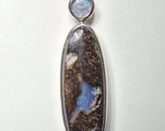 Pendant Opal Boulder Opal Queensland Australia Silver 925 Unique 84