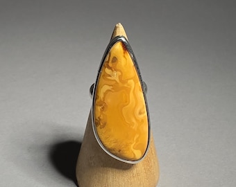 Butterscotch Amber Statement Ring Baltic Amber 925 Silver Size 57 Schmuckrausch Vintage 1051