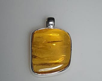 Amber pendant, honey-colored Baltic, 925 sterling silver, polished, clear, 34 mm, Schmuckrausch Vintage 0819