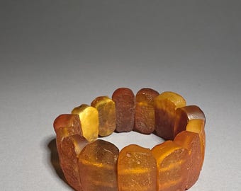 Antique Baltic Amber Bracelet Natural Butterscotch Cognac Amber Bark Texture Schmuckrausch Vintage 0867