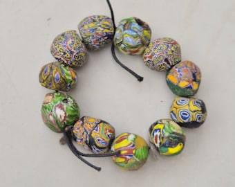 9 recycled Millefiori trade beads • African trade • reshaped in Africa • mosaic glass round • Venice Bohemia • 19th century I 1531