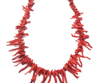 Antique coral necklace branch coral coral strong red Italy 1950 spring ring jewelry rush vintage 1341