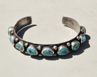 Vintage Navajo Bangle • P.A. Smith • 925 Silver & Turquoise • 1970s Native American Jewelry • 39.5g I 1577