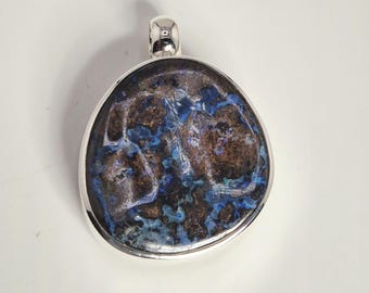 Boulder Opal Pendant, 925 Sterling Silver, Deeper Blue, Handmade, Silvery Jewelry Rush, Vintage 1216