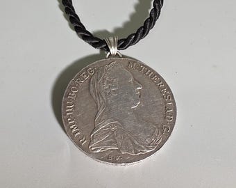 Vintage Maria Theresa Thaler Necklace – Silver Coin Pendant, Austrian Tracht Jewelry, Dirndl & Oktoberfest Necklace I SR1957