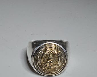 Prussian Eagle Signet Ring 925 Silver Antique Uniform Button 16 mm Tribal Spirit 0177