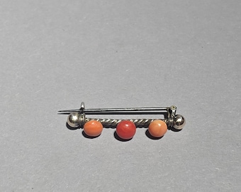 Antique Italian coral brooch circa 1860, tombac with genuine Mediterranean coral, Victorian I 1726