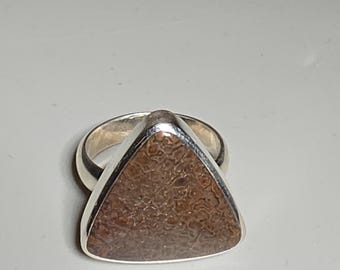 Dinosaur bone ring, 925 silver, fossil, USA, size 56, Schmuckrausch vintage, 0819