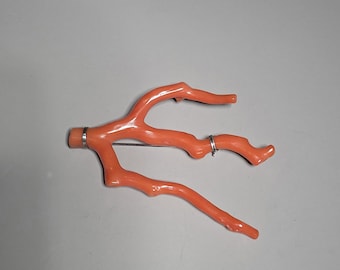 Coral Brooch Art Nouveau Italy Branch Coral Large 75 mm Silver Tested Salmon Color Vintage Jewelry Rush Vintage 0744