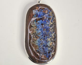 Large boulder opal pendant, 925 sterling silver, handmade, unique piece, Schmuckrausch Vintage 0163