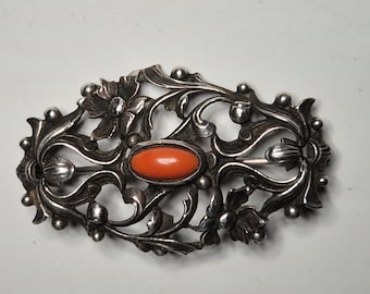 antique coral brooch Art Nouveau red coral branch coral Italy vintage 1113
