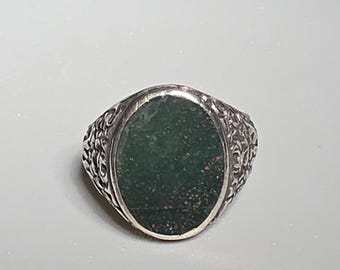 Art Nouveau silver ring, blood jasper cabochon, size 59, Art Nouveau jewelry, vintage 1195