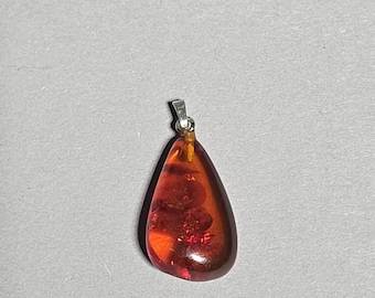 Natural Baltic Amber Pendant Red Cognac Amber Sun Spangles Silver Vintage Schmuckrausch Vintage 0853
