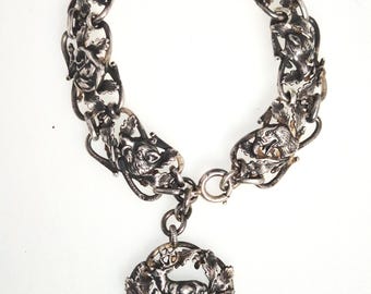 Vintage silver bracelet 835 with wild animal motifs & deer pendant – handmade traditional costume jewelry Oktoberfest Schmuckrausch Vintage 1827