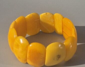 Art Deco amber bracelet made of butterscotch amber, 12 cabochons, opaque & marbled, 18.3 g - Schmuckrausch Vintage 0052