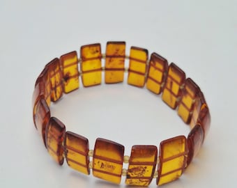 Art Deco bracelet made of natural Baltic amber | Germany circa 1930 | Elastic | Cognac & Butterscotch | 20.61g I 1448