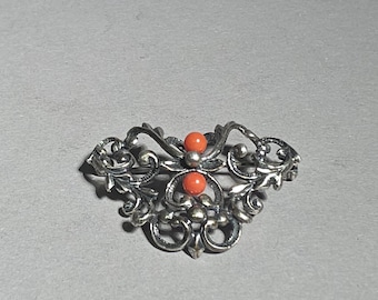 Vintage Mediterranean Coral Brooch 835 Silver Traditional German Jewelry Tracht Brooch – Schmuckrausch Vintage 0917
