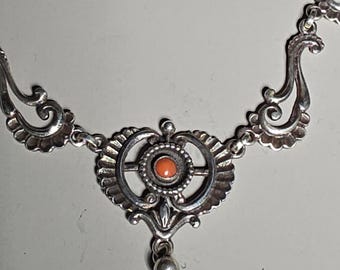 Art Nouveau coral necklace, 835 silver, red, Italian traditional costume, dirndl, 42 cm, Schmuckrausch Vintage 0957