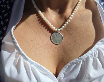 Bavarian Trachten Necklace with Antique 1 Mark Silver Coin 1876 – Dirndl Oktoberfest Jewelry I SR1347