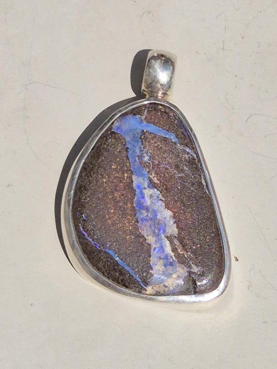 Pendentif En Opale Et Argent 925 - 1,7g, Pierre Ovale Bleue, Occasion
