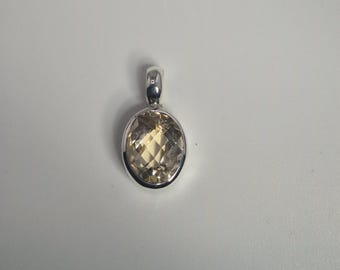 Small citrine pendant, 925 silver, oval, faceted, yellow, Schmuckrausch vintage 1966
