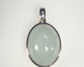 Aquamarine pendant 925 silver | Oval cabochon, pastel green | Milky opaque | Simply set | Unique piece 1757