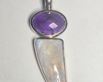 Pendant Amethyst Rainbow Moonstone Silver 925 Unique 85