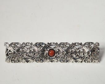 Art Nouveau brooch, silver, filigree openwork, rectangular, 42.5 x 9 mm, antique vintage – Schmuckrausch Vintage 0061