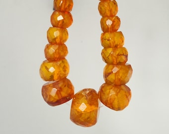 Antique amber strand, Germany, faceted, short strand, Schmuckrausch Vintage 0269